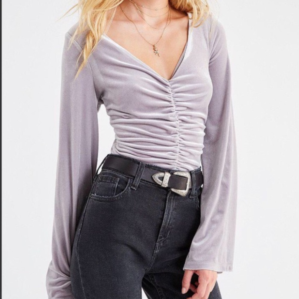 UO Cinched Velvet Bell Sleeve Top